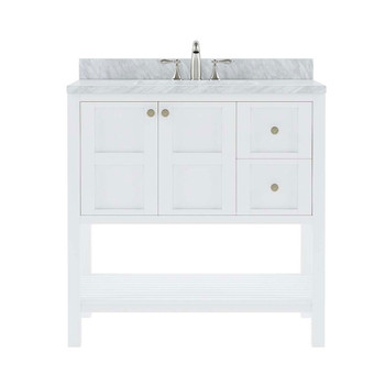Virtu USA ES-30036-WMRO-WH-NM Winterfell 36" Single Bath Vanity in White with Marble Top and Round Sink