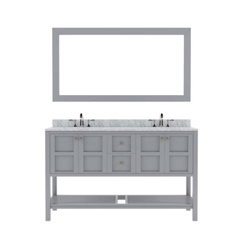 Virtu USA ED-30060-WMSQ-GR-001 Winterfell 60" Double Bath Vanity in Grey with Marble Top and Square Sink with Brushed Nickel Faucet and Mirror