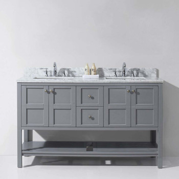 Virtu USA ED-30060-WMSQ-GR-002-NM Winterfell 60" Double Bath Vanity in Grey with Marble Top and Square Sink with Polished Chrome Faucet