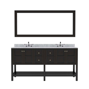 Virtu USA ED-30072-WMSQ-ES-001 Winterfell 72" Double Bath Vanity in Espresso with Marble Top and Square Sink with Brushed Nickel Faucet and Mirror