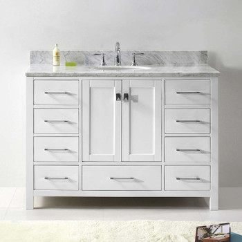 Virtu USA GS-50048-WMRO-WH-NM Caroline Avenue 48" Single Bath Vanity in White with Marble Top and Round Sink