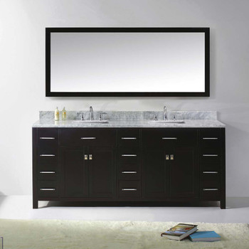 Virtu USA MD-2178-WMSQ-ES-002 Caroline Parkway 78" Double Bath Vanity in Espresso with Marble Top and Square Sink with Polished Chrome Faucet and Mirror