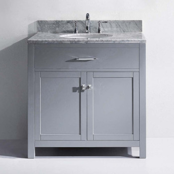 Virtu USA MS-2036-WMRO-GR-NM Caroline 36" Single Bath Vanity in Grey with Marble Top and Round Sink