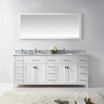 Virtu USA MD-2178-WMRO-WH-001 Caroline Parkway 78" Double Bath Vanity in White with Marble Top and Round Sink with Brushed Nickel Faucet and Mirror