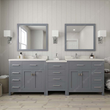 Virtu USA MD-2193-DWQSQ-GR Caroline Parkway 93" Double Bath Vanity in Grey with Dazzle White Top and Square Sink with Mirrors