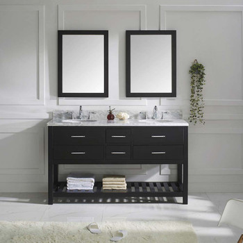 Virtu USA MD-2260-WMRO-ES-001 Caroline Estate 60" Double Bath Vanity in Espresso with Marble Top and Round Sink with Brushed Nickel Faucet and Mirrors