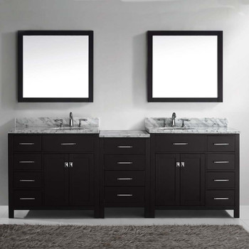 Virtu USA MD-2193-WMRO-ES-001 Caroline Parkway 93" Double Bath Vanity in Espresso with Marble Top and Round Sink with Brushed Nickel Faucet and Mirrors
