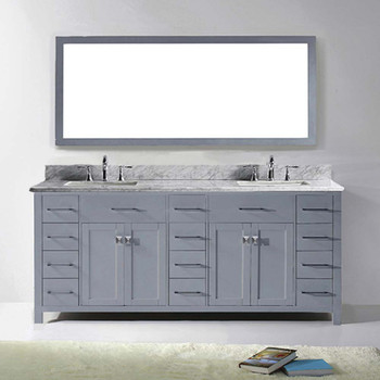 Virtu USA MD-2178-WMSQ-GR-001 Caroline Parkway 78" Double Bath Vanity in Grey with Marble Top and Square Sink with Brushed Nickel Faucet and Mirror