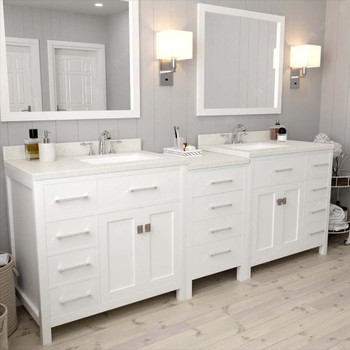 Virtu USA MD-2193-DWQSQ-WH-001 Caroline Parkway 93" Double Bath Vanity in White with Dazzle White Top and Square Sink with Brushed Nickel Faucet and Mirrors