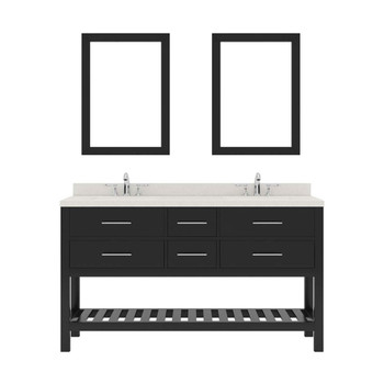Virtu USA MD-2260-DWQRO-ES-001 Caroline Estate 60" Double Bath Vanity in Espresso with Dazzle White Top and Round Sink with Brushed Nickel Faucet and Mirrors