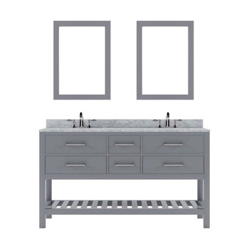 Virtu USA MD-2260-WMRO-GR-001 Caroline Estate 60" Double Bath Vanity in Grey with Marble Top and Round Sink with Brushed Nickel Faucet and Mirrors