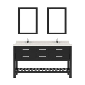 Virtu USA MD-2260-DWQSQ-ES-002 Caroline Estate 60" Double Bath Vanity in Espresso with Dazzle White Top and Square Sink with Polished Chrome Faucet and Mirrors