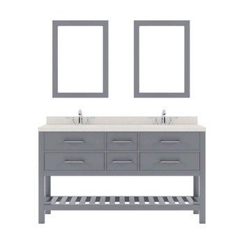 Virtu USA MD-2260-DWQSQ-GR Caroline Estate 60" Double Bath Vanity in Grey with Dazzle White Top and Square Sink with Mirrors