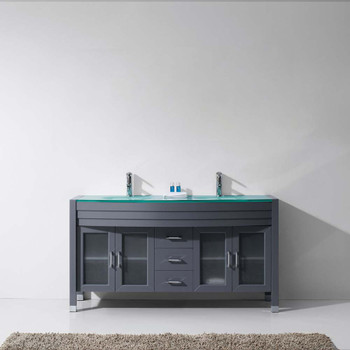 Virtu USA MD-499-G-GR-001-NM Ava 63" Double Bath Vanity in Grey with Aqua Tempered Glass Top and Round Sink with Brushed Nickel Faucet