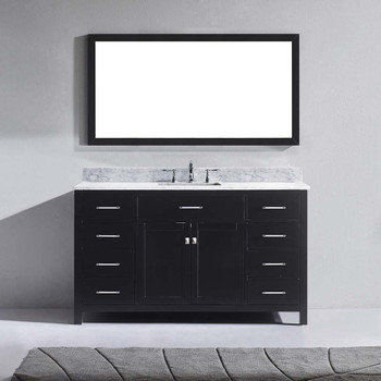 Virtu USA MS-2060-WMSQ-ES Caroline 60" Single Bath Vanity in Espresso with Marble Top and Square Sink with Mirror