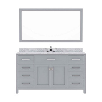 Virtu USA MS-2060-WMSQ-GR Caroline 60" Single Bath Vanity in Grey with Marble Top and Square Sink with Mirror