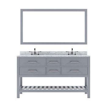 Virtu USA MD-2260-WMRO-GR-011 Caroline Estate 60" Double Bath Vanity in Grey with Marble Top and Round Sink with Brushed Nickel Faucet and Mirror