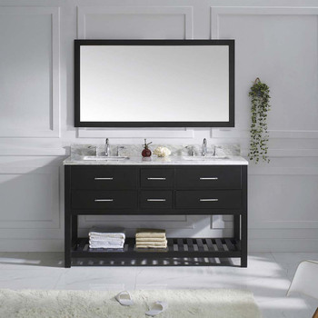 Virtu USA MD-2260-WMSQ-ES-011 Caroline Estate 60" Double Bath Vanity in Espresso with Marble Top and Square Sink with Brushed Nickel Faucet and Mirror