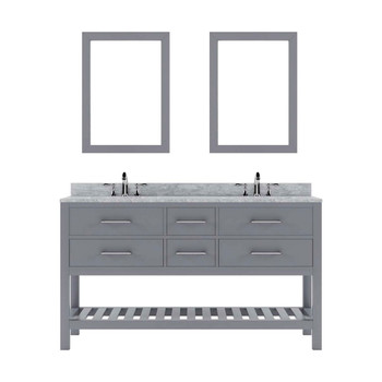 Virtu USA MD-2260-WMSQ-GR-001 Caroline Estate 60" Double Bath Vanity in Grey with Marble Top and Square Sink with Brushed Nickel Faucet and Mirrors