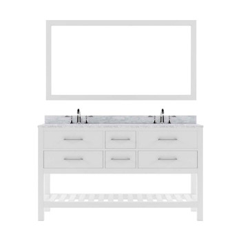 Virtu USA MD-2260-WMSQ-WH-011 Caroline Estate 60" Double Bath Vanity in White with Marble Top and Square Sink with Brushed Nickel Faucet and Mirror