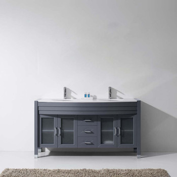 Virtu USA MD-499-S-GR-001-NM Ava 63" Double Bath Vanity in Grey with White Engineered Stone Top and Round Sink with Brushed Nickel Faucet