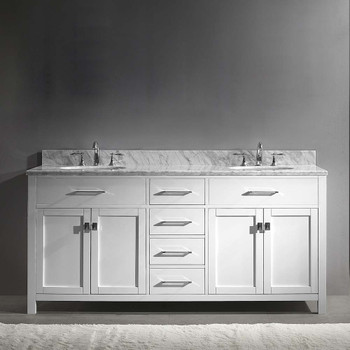 Virtu USA MD-2072-WMRO-WH-NM Caroline 72" Double Bath Vanity in White with Marble Top and Round Sink
