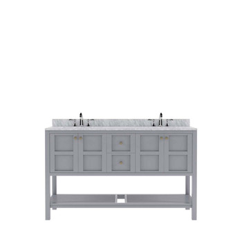 Virtu USA ED-30060-WMRO-GR-002-NM Winterfell 60" Double Bath Vanity in Grey with Marble Top and Round Sink with Polished Chrome Faucet