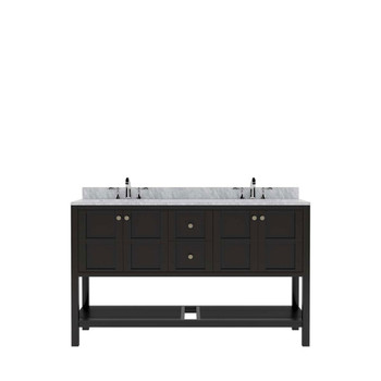 Virtu USA ED-30060-WMRO-ES-002-NM Winterfell 60" Double Bath Vanity in Espresso with Marble Top and Round Sink with Polished Chrome Faucet