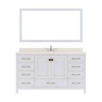 Virtu USA GS-50060-DWQRO-WH Caroline Avenue 60" Single Bath Vanity in White with Dazzle White Top and Round Sink with Mirror