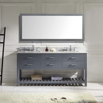 Virtu USA MD-2272-WMSQ-GR-010 Caroline Estate 72" Double Bath Vanity in Grey with Marble Top and Square Sink with Mirror