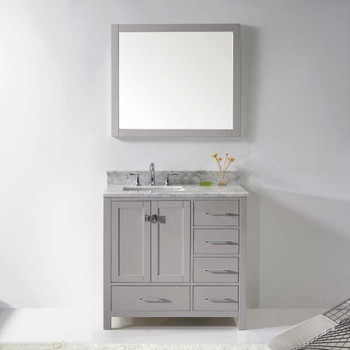 Virtu USA GS-50036-WMSQ-CG Caroline Avenue 36" Single Bath Vanity in Cashmere Grey with Marble Top and Square Sink with Mirror