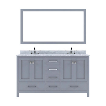Virtu USA GD-50060-WMSQ-GR Caroline Avenue 60" Double Bath Vanity in Grey with Marble Top and Square Sink with Mirror