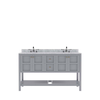 Virtu USA ED-30060-WMSQ-GR-NM Winterfell 60" Double Bath Vanity in Grey with Marble Top and Square Sink