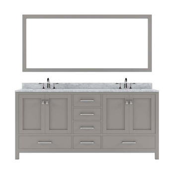 Virtu USA GD-50072-WMRO-CG-001 Caroline Avenue 72" Double Bath Vanity in Cashmere Grey with Marble Top and Round Sink with Brushed Nickel Faucet and Mirror