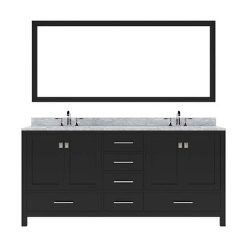 Virtu USA GD-50072-WMRO-ES Caroline Avenue 72" Double Bath Vanity in Espresso with Marble Top and Round Sink with Mirror