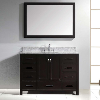 Virtu USA GS-50048-WMSQ-ES-002 Caroline Avenue 48" Single Bath Vanity in Espresso with Marble Top and Square Sink with Polished Chrome Faucet and Mirror