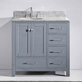 Virtu USA GS-50036-WMRO-GR-NM Caroline Avenue 36" Single Bath Vanity in Grey with Marble Top and Round Sink