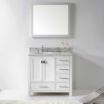 Virtu USA GS-50036-WMRO-WH Caroline Avenue 36" Single Bath Vanity in White with Marble Top and Round Sink with Mirror