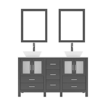 Virtu USA MD-4305-S-ES-001 Bradford 60" Double Bath Vanity in Espresso with White Engineered Stone Top and Square Sink with Brushed Nickel Faucet and Mirrors