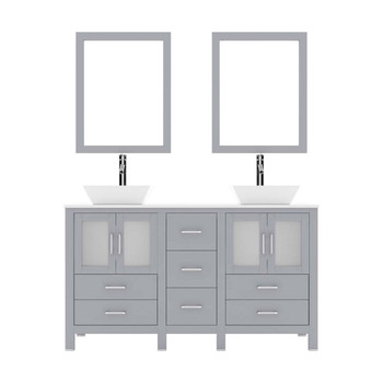 Virtu USA MD-4305-S-GR-001 Bradford 60" Double Bath Vanity in Grey with White Engineered Stone Top and Square Sink with Brushed Nickel Faucet and Mirrors