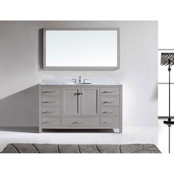 Virtu USA GS-50060-WMRO-CG Caroline Avenue 60" Single Bath Vanity in Cashmere Grey with Marble Top and Round Sink with Mirror