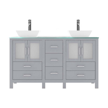 Virtu USA MD-4305-G-GR-NM Bradford 60" Double Bath Vanity in Grey with Aqua Tempered Glass Top and Square Sink with Polished Chrome Faucet