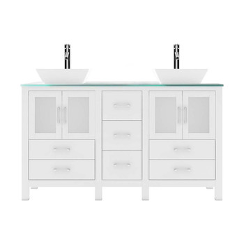 Virtu USA MD-4305-G-WH-001-NM Bradford 60" Double Bath Vanity in White with Aqua Tempered Glass Top and Square Sink with Brushed Nickel Faucet