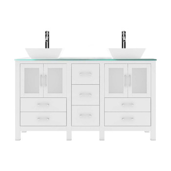 Virtu USA MD-4305-G-WH-NM Bradford 60" Double Bath Vanity in White with Aqua Tempered Glass Top and Square Sink with Polished Chrome Faucet