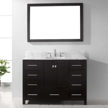 Virtu USA GS-50048-WMRO-ES-002 Caroline Avenue 48" Single Bath Vanity in Espresso with Marble Top and Round Sink with Polished Chrome Faucet and Mirror