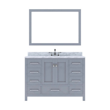 Virtu USA GS-50048-WMRO-GR Caroline Avenue 48" Single Bath Vanity in Grey with Marble Top and Round Sink with Mirror