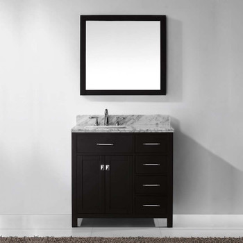 Virtu USA MS-2136R-WMSQ-ES Caroline Parkway 36" Single Bath Vanity in Espresso with Marble Top and Square Sink with Mirror