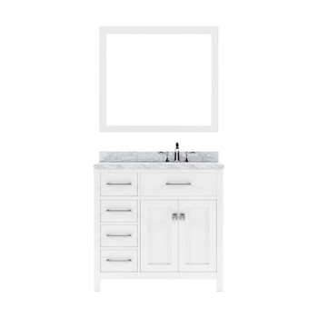 Virtu USA MS-2136L-WMSQ-WH-002 Caroline Parkway 36" Single Bath Vanity in White with Marble Top and Square Sink with Polished Chrome Faucet and Mirror