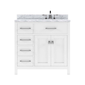 Virtu USA MS-2136L-WMSQ-WH-NM Caroline Parkway 36" Single Bath Vanity in White with Marble Top and Square Sink
