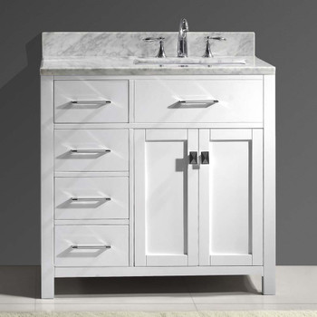 Virtu USA MS-2136L-WMSQ-WH-NM Caroline Parkway 36" Single Bath Vanity in White with Marble Top and Square Sink